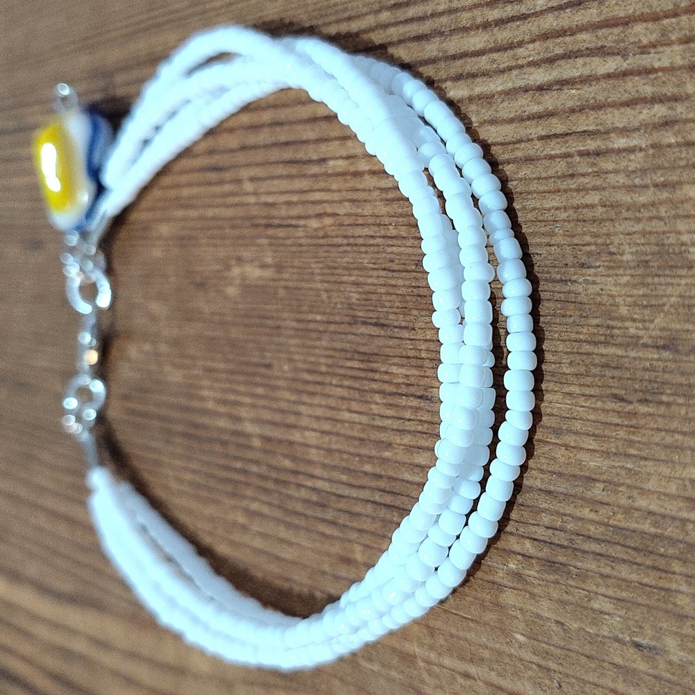 Ladies Beaded White Handmade Multi-Strand Bracelet, Ladies Beaded Bracelet - Picture 7 of 8